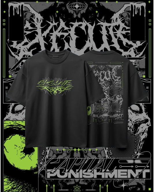 Capital Punishment Oversized Tee – Black | 100% Cotton, DTF Print