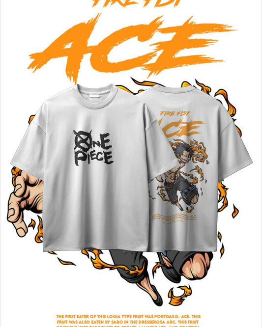 One Piece Fire Fist Ace Oversized Unisex T-Shirt – 100% Cotton Anime Streetwear